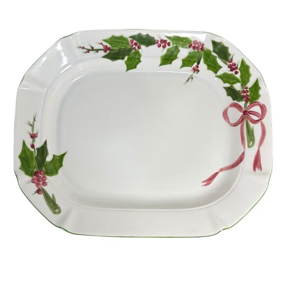 N.S. Gustin Pottery Large Serving Platter 16"‎ Holly Christmas USA Discontinued - Picture 1 of 10